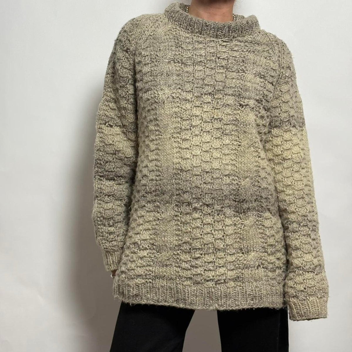 Gray Gradient Cable Knit Mock Neck Sweater - Fits Large
