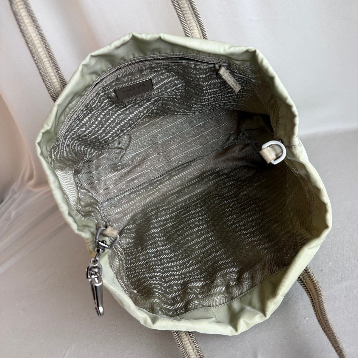 Vintage Prada Tessuto Marchio Nylon Rope-Trim Tote, Sage