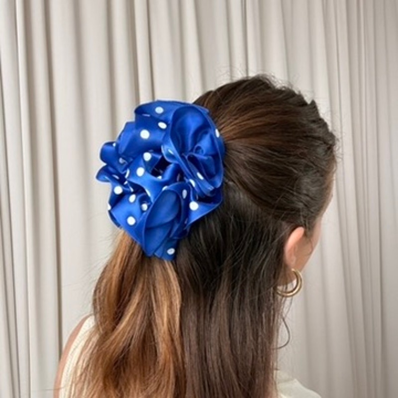 Blue & White Polka Dot Ribbon Claw Clip - Retro, 4"