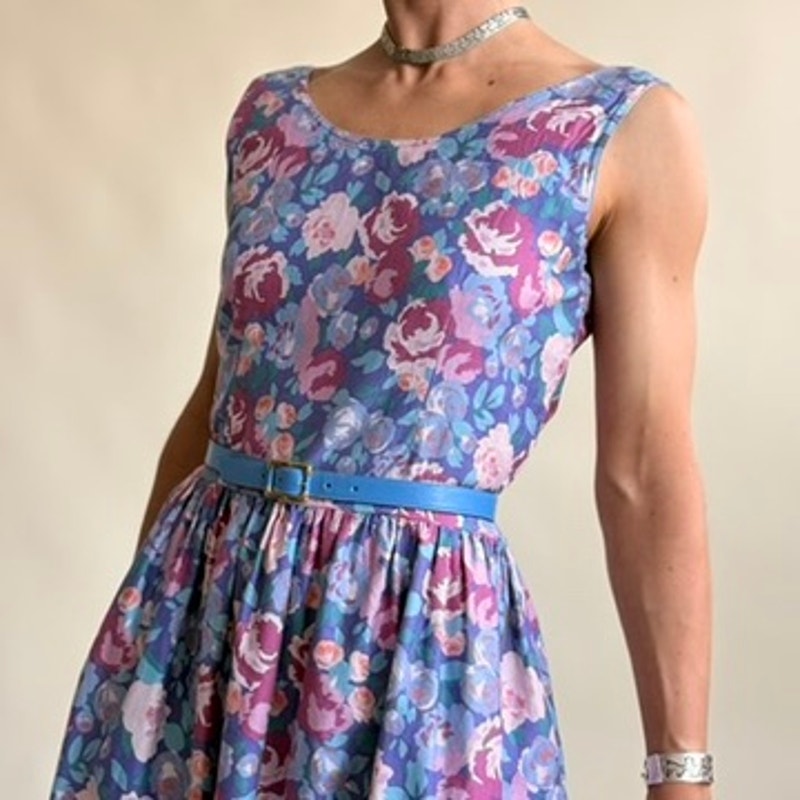 Alpenblick Pink & Purple Floral A-Line Dress - Cotton Size 10 (Fits S)