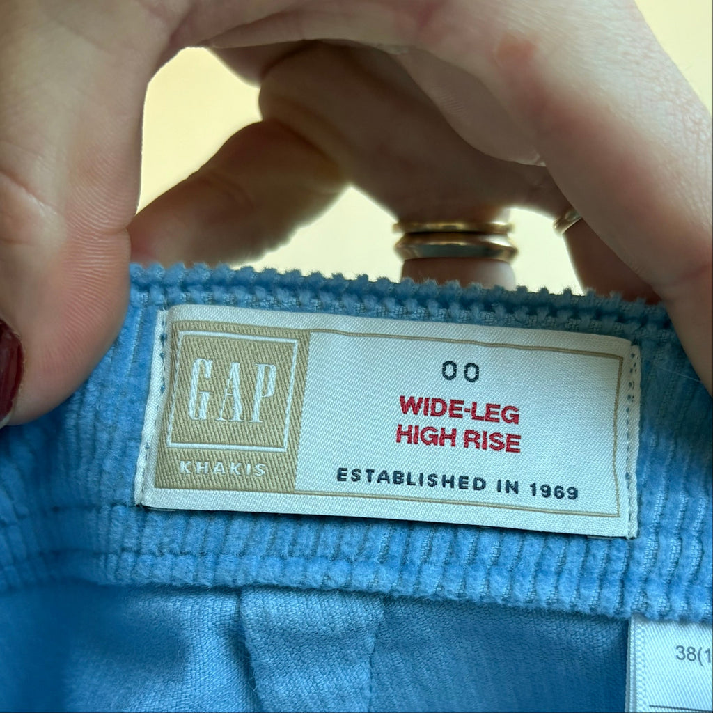 Gap Baby Blue High-Waisted Corduroy Pants - Wide Leg, 00, Y2K