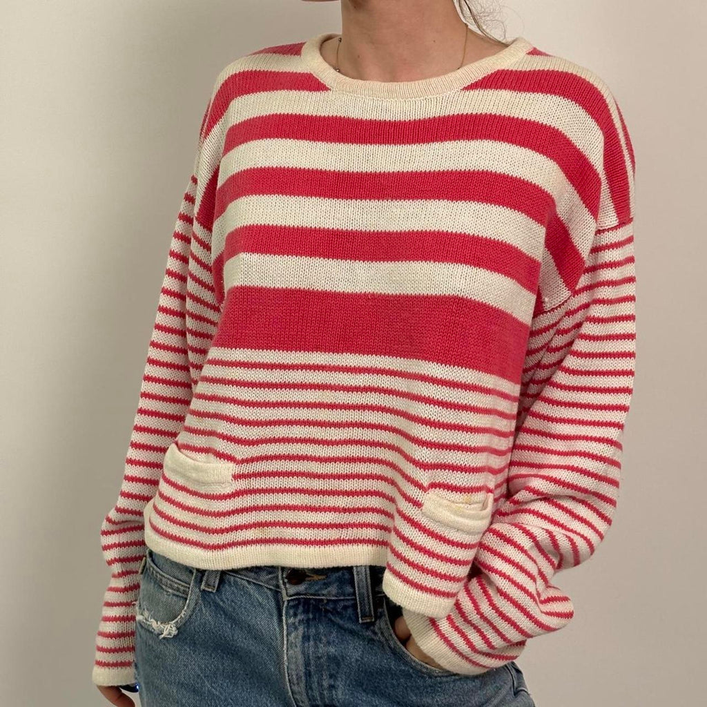 Vintage Pink and White Bibesco Sweater | M