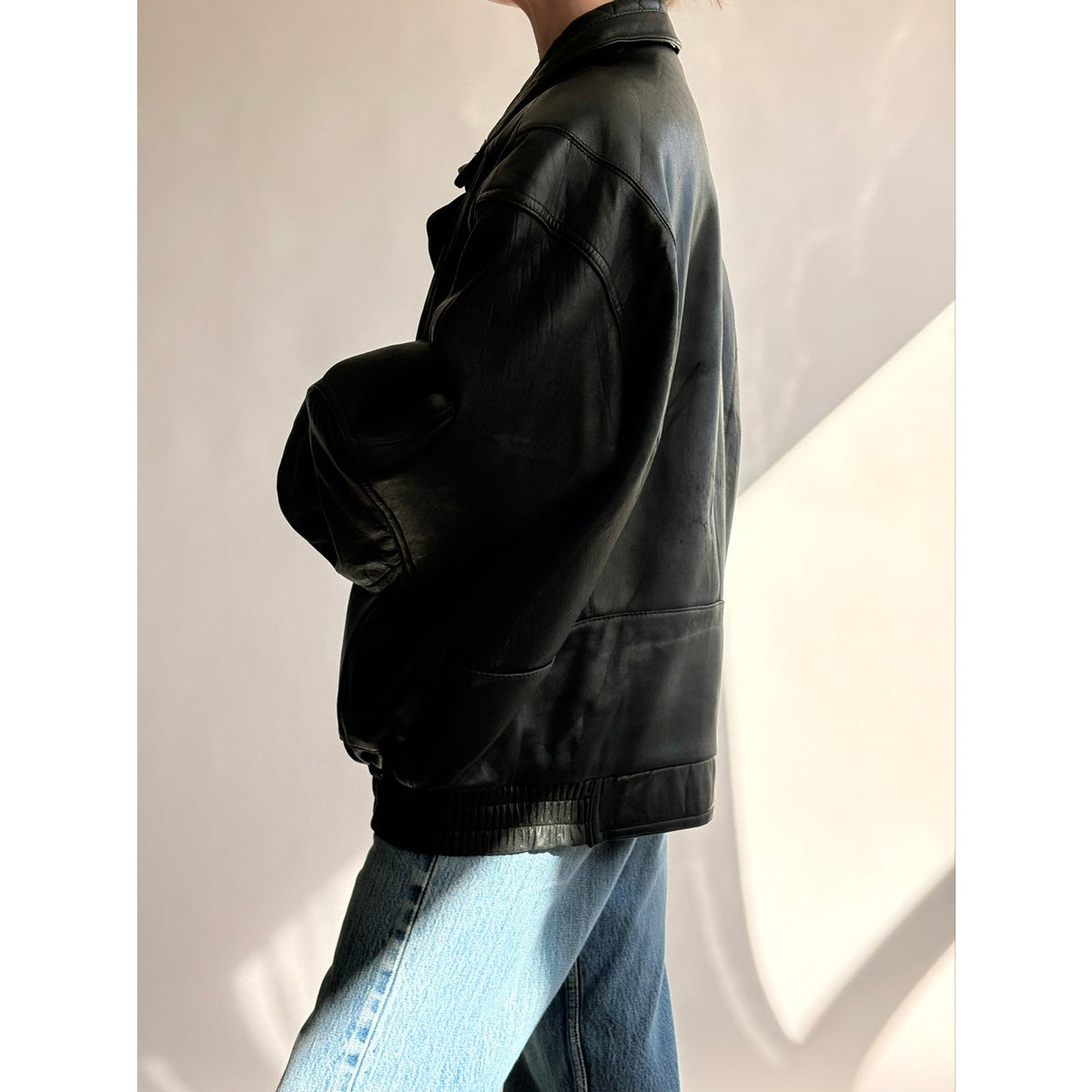 Vintage 1980s Members Only Black Leather Bomber Jacket