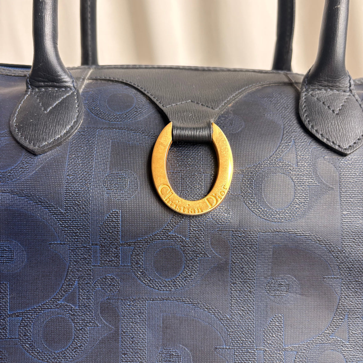 Vintage Christian Dior Trotter Oblique Navy Boston Duffle Bag