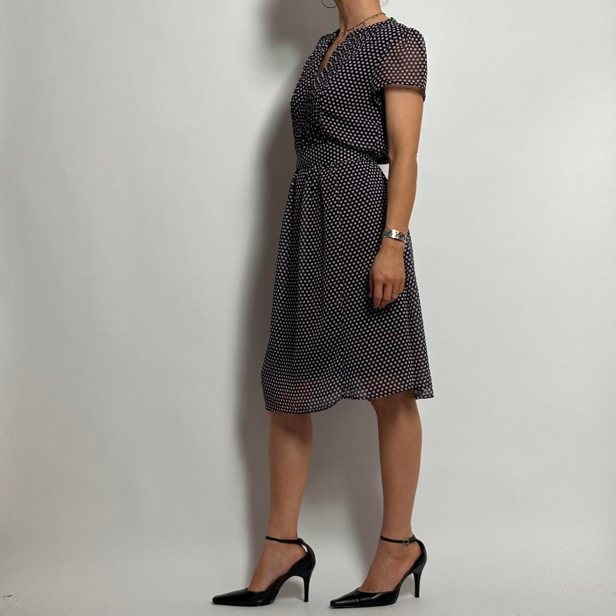 JBS Purple Polka Dot Midi Dress w/ Ribbon Belt | 8