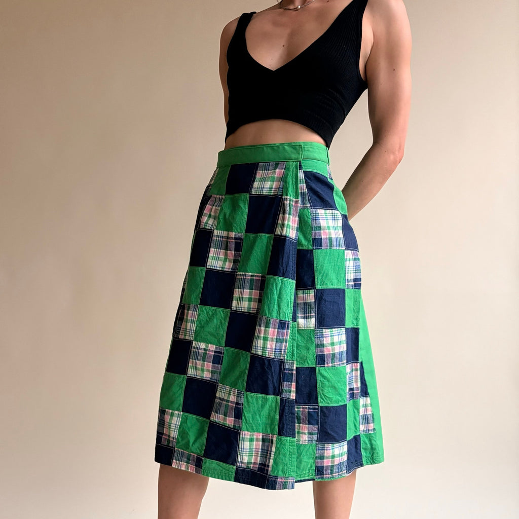 Bay Country Classics Green & Navy Patchwork Wrap Skirt - Reversible, One Size