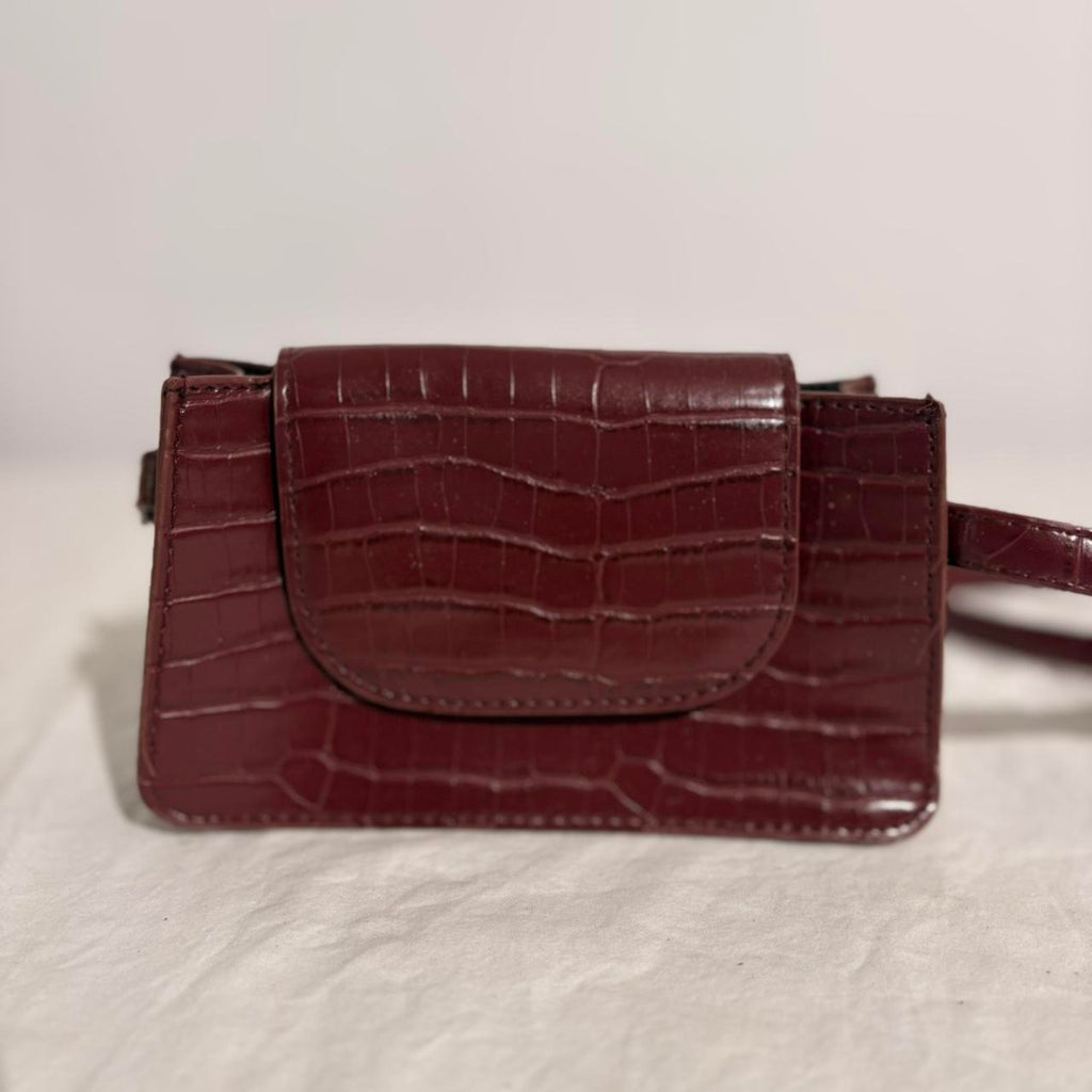 Primark Burgundy Croc Print Shoulder Bag - Small