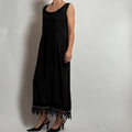 Vintage Alexander Brown Sheer Black Floral Maxi Dress - Lace Trim, Fits M/L