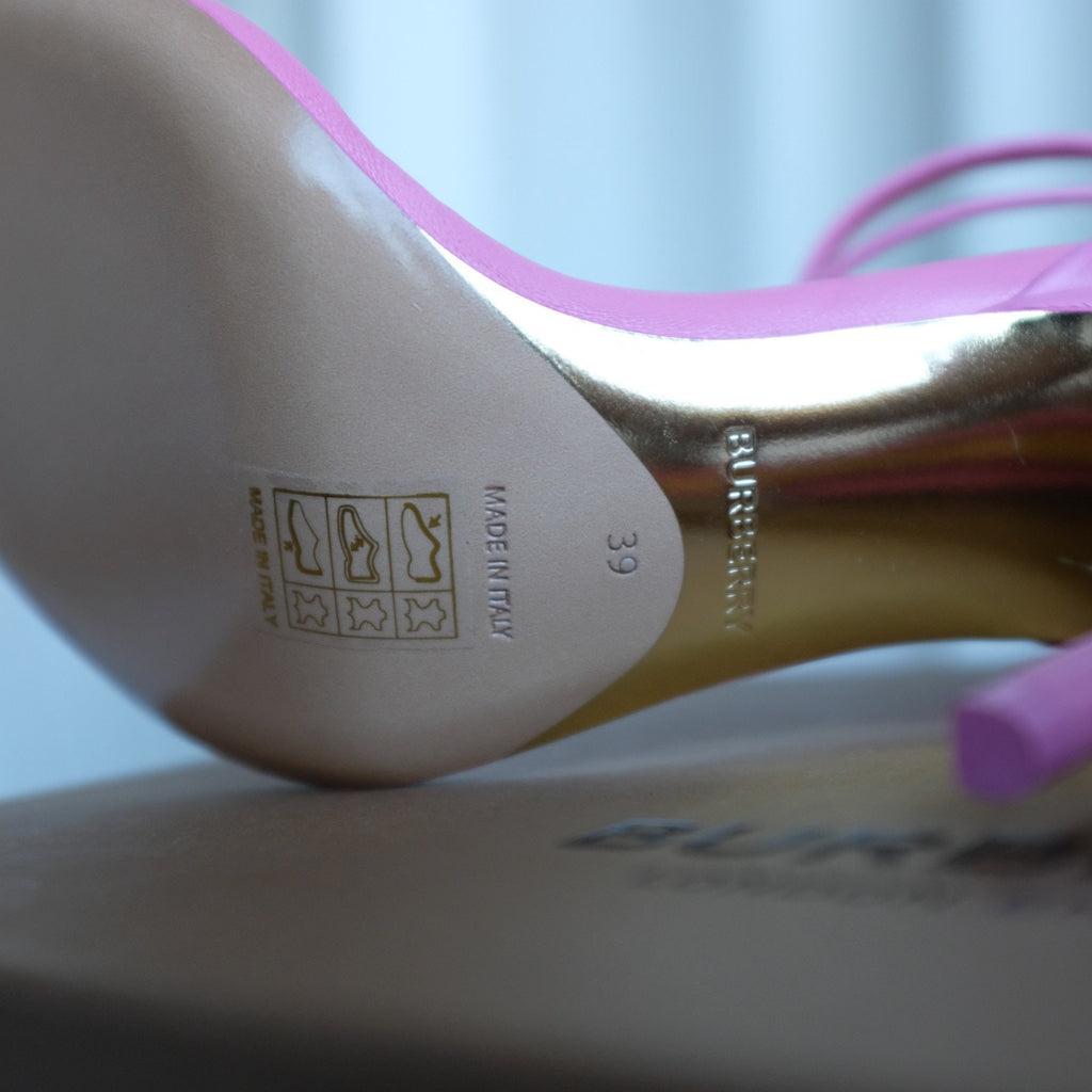 Burberry Octavia 100mm Pink Leather Strap Sandals Gold Accents Size EUR39 US8