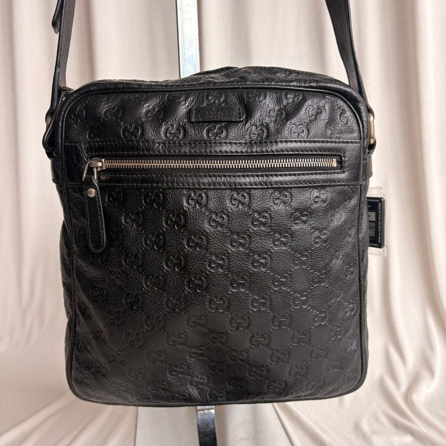 Gucci Crossbody Messenger Bag - Guccissima Leather, Black, Silver Hardware