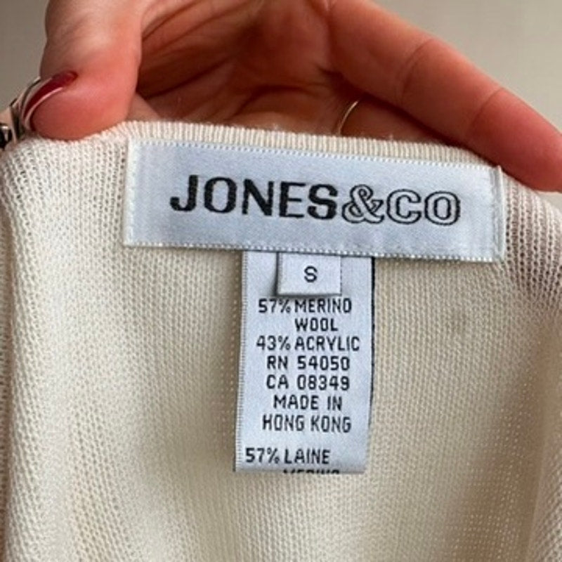 Jones & Co. Nautical Striped Cardigan - Merino Wool, Cream/Blue/Red, Y2K, Size Small