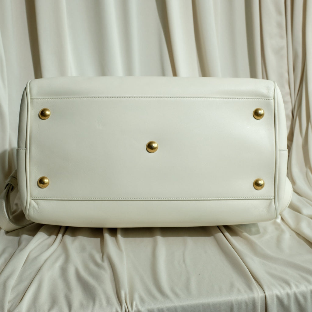Saint Laurent (YSL) Classic Duffle 6 – White Calf Leather Handbag