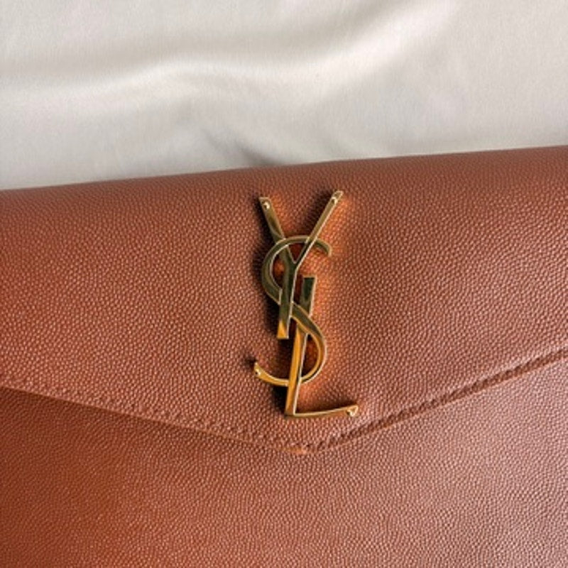 Saint Laurent Uptown Pouch - Brown Grained Leather