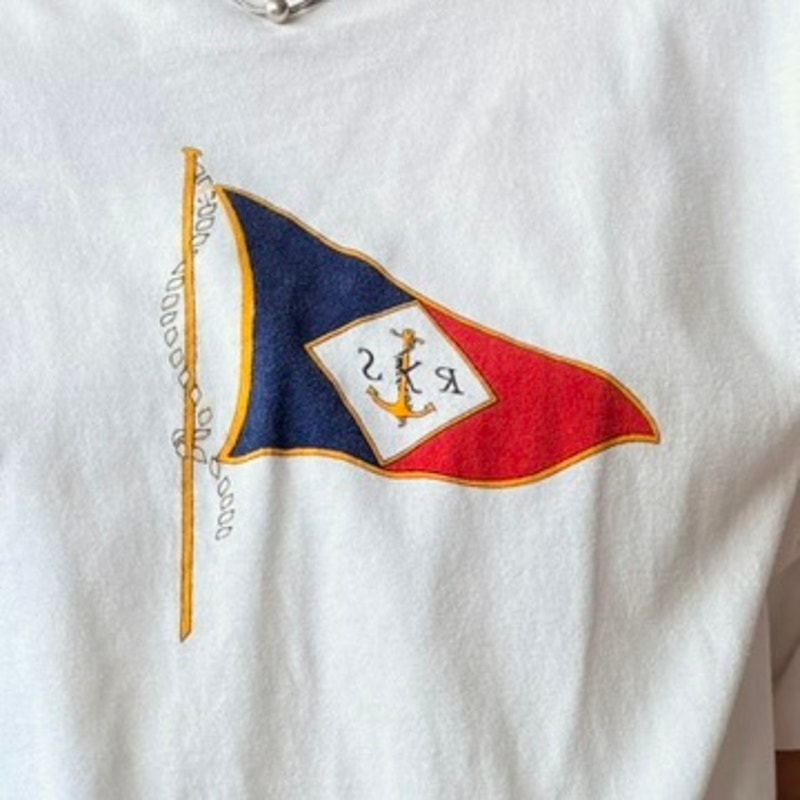 J.McLaughlin Nautical Flag T-Shirt - White, 100% Cotton, Made in Italy, (Fits Medium)