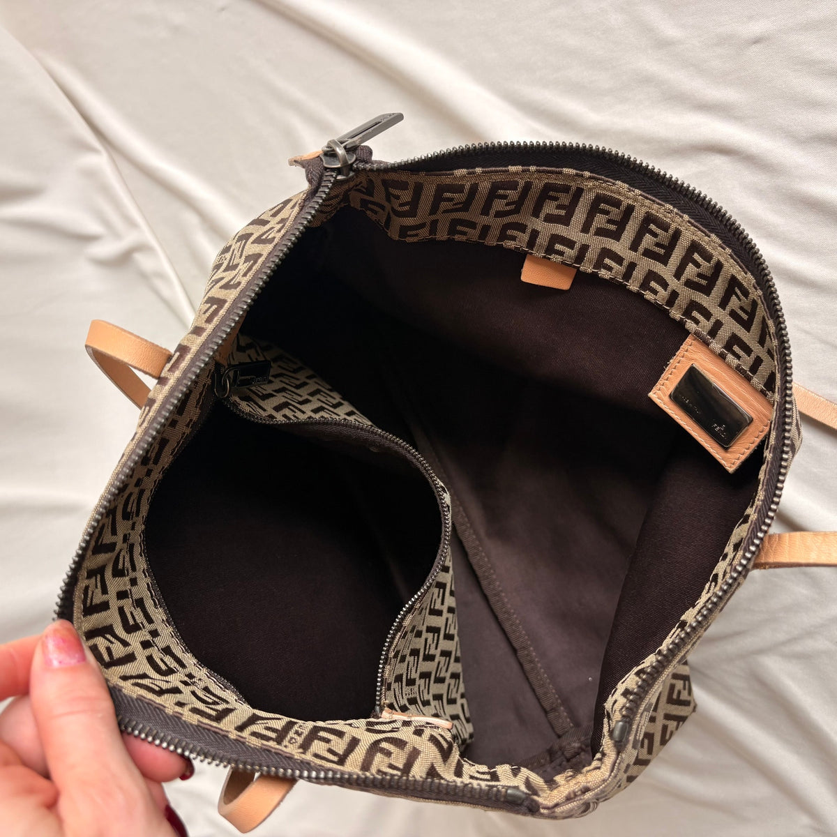 Vintage Fendi Brown and Tan Zucchino Canvas Tote - Early 2000s