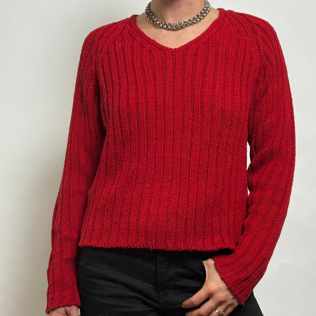 Ricki's Cherry Red Chunky V-Neck Sweater - Small