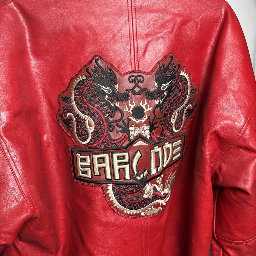 Vintage Barcode Moto Leather Jacket Mens XL Oriental Dragons