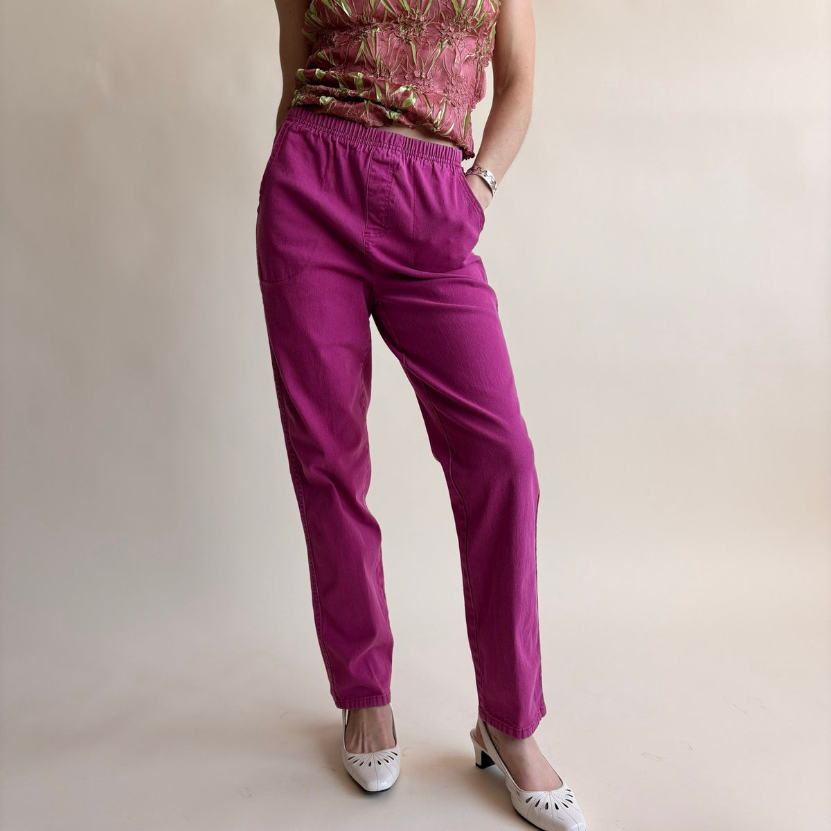 Denim & Co. Fuchsia Cotton Track Pants - Size Small