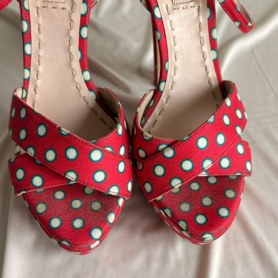 Miu Miu Polka-Dot Canvas Platform Sandals - 2010 SS Collection, EU 37/US 7