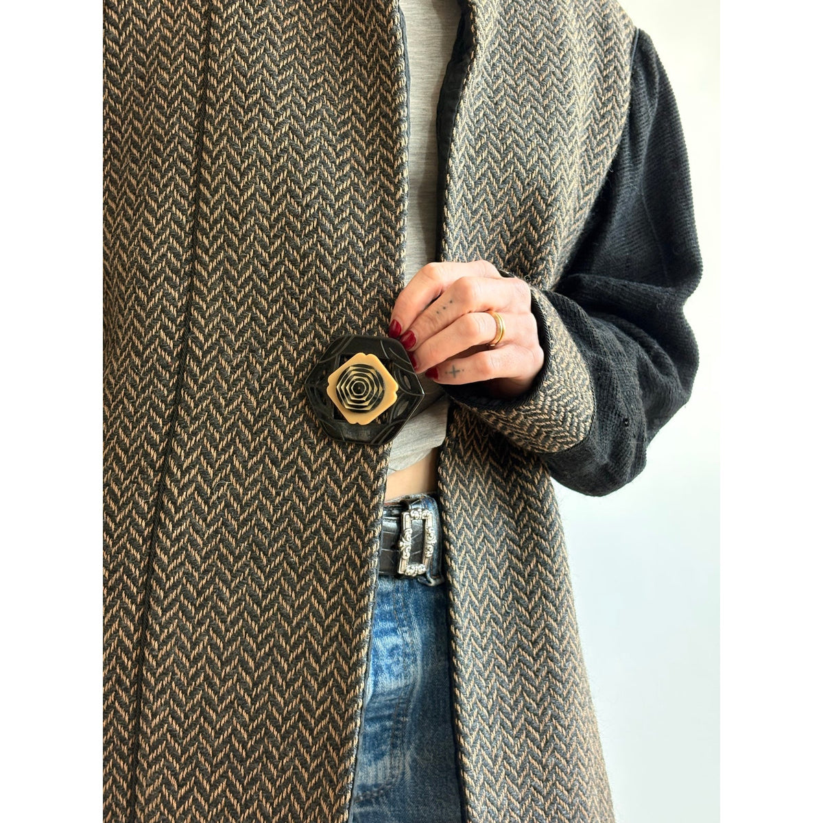 Barbara Perry Black & Brown Geometric Woven "Art-to-Wear" Blazer