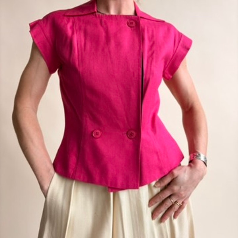 Nipton Boutique Hot Pink Peplum Blazer Top - Double-Breasted, Size 4