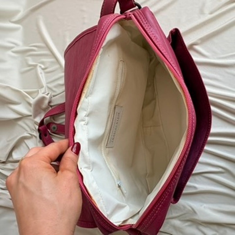 Charles Klein Woven Leather Crossbody - Fuchsia Base, Made in Italy