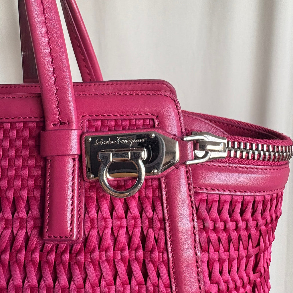 Salvatore Ferragamo Verve Pink Woven Satin Tote