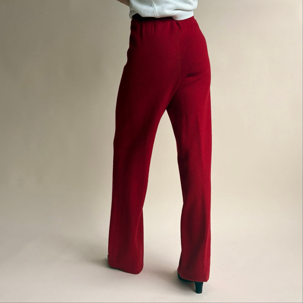 Jones & Co Red Wide Leg Knit Trousers - High Waisted, Size Small
