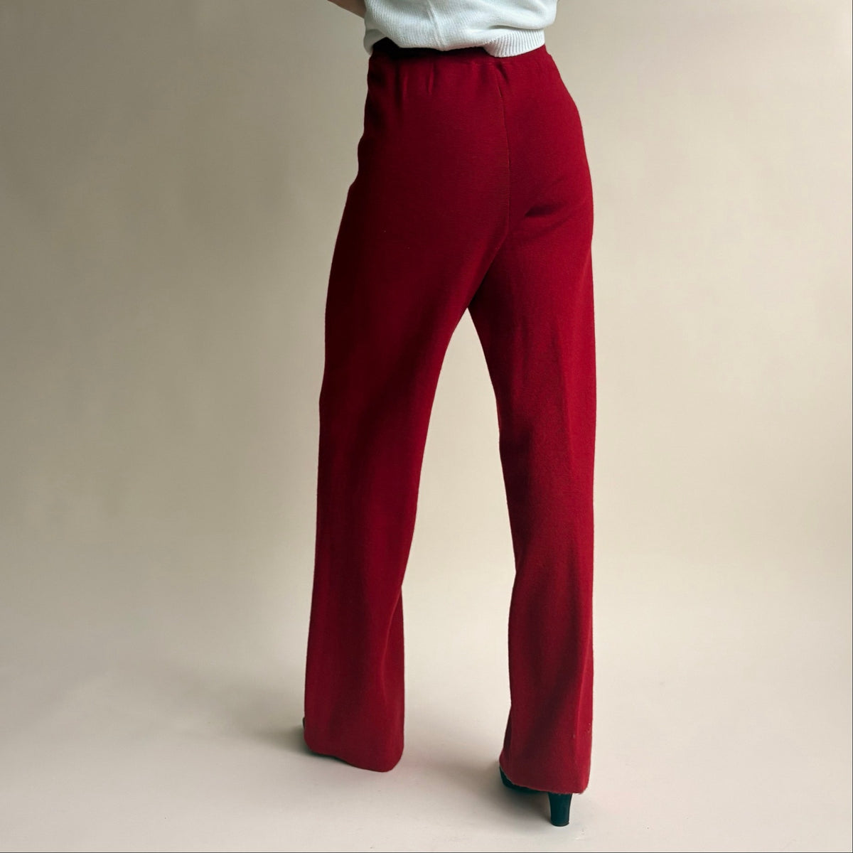 Jones & Co Red Wide Leg Knit Trousers - High Waisted, Size Small