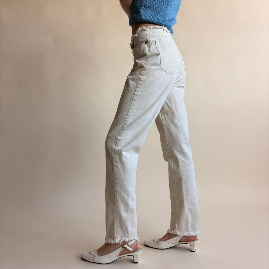 Naf Naf White Raw Hem Jeans - Grunge Edge, Fits Size 2