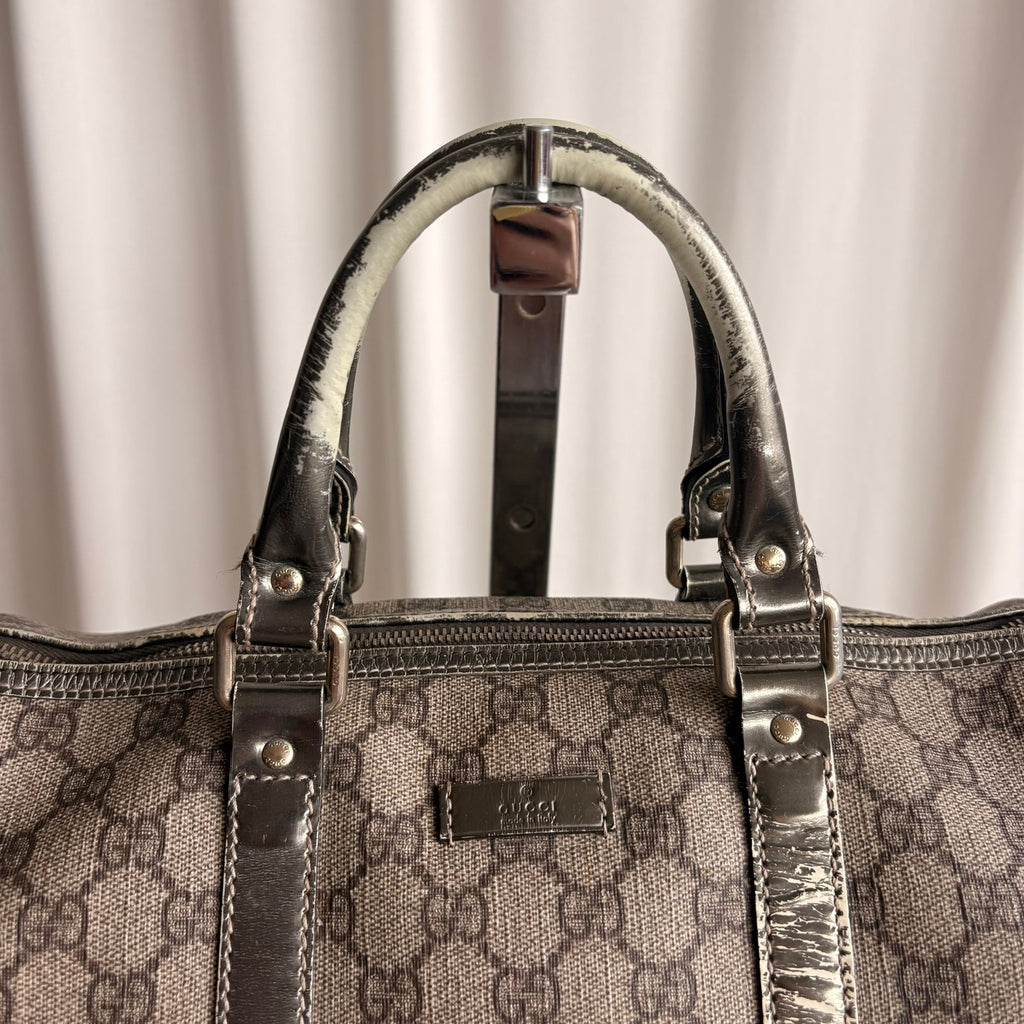 Gucci GG Supreme Joy Boston Bag - Brown Coated Canvas &Metallic Leather Trim