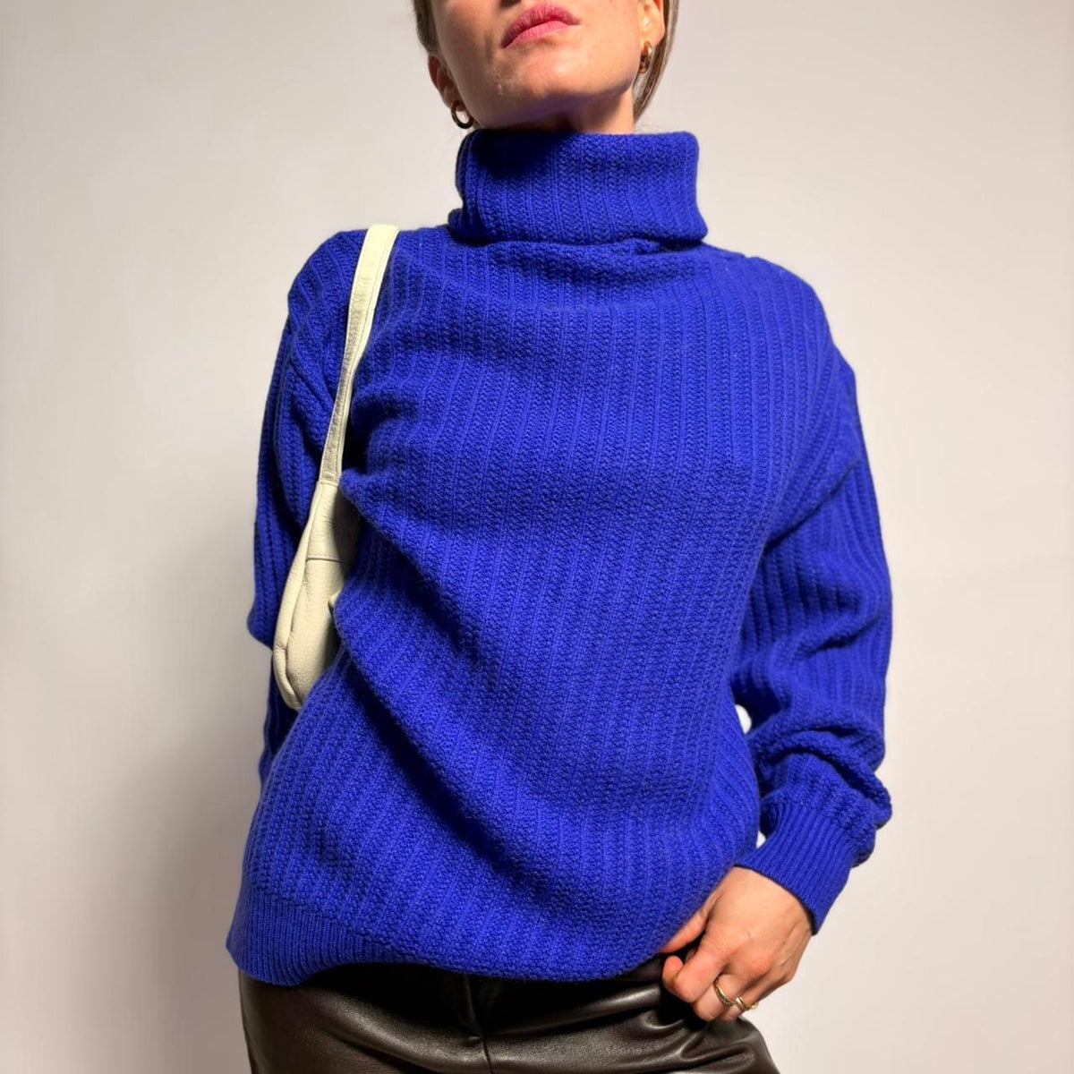 Blue Ribbed Turtleneck Sweater - Fits Medium