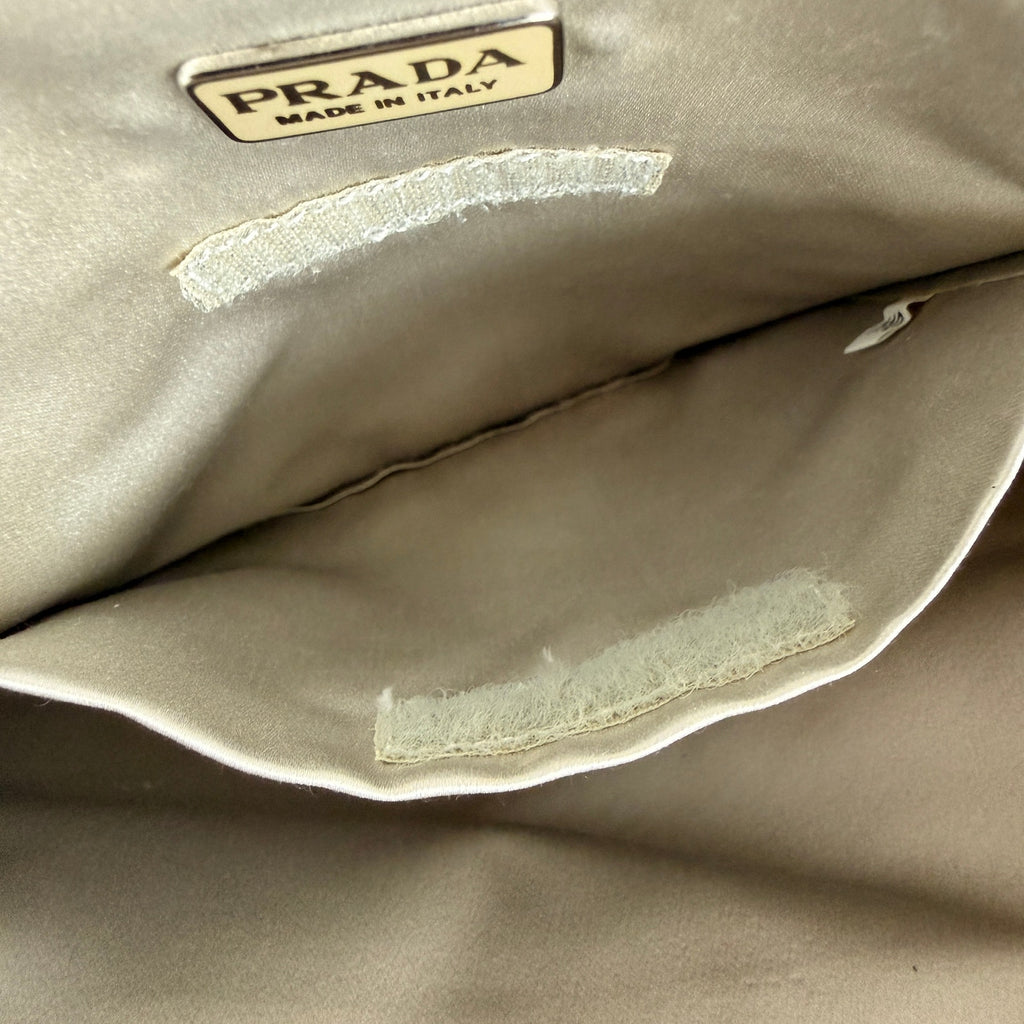 Vintage Prada Raso Cream Satin & Silk Tote - Mink Fur Trim