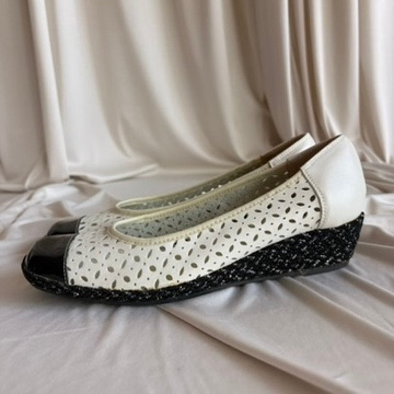 Sesto Meucci White Wedge Flats - Eyelet Cutouts, Made in Italy, Size 7