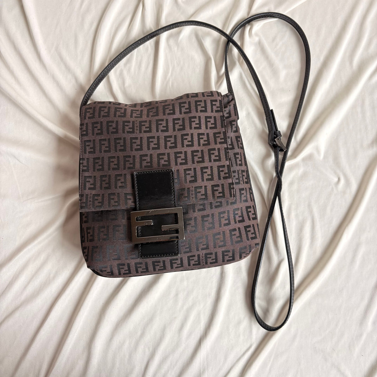 Vintage Fendi Zucchino Black & Brown Mama Baguette Bag