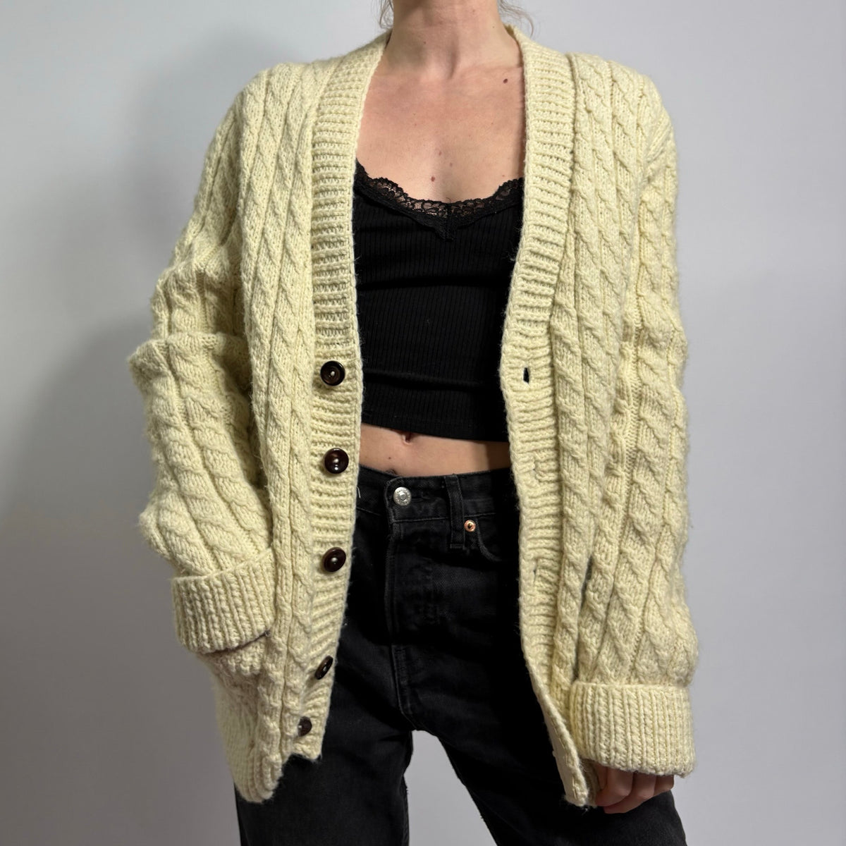 Fisherman's Cable Knit Cardigan - Cream