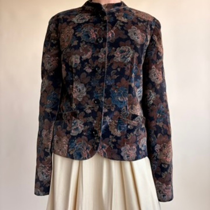 Floral Velvet Mock Neck Blazer - Medium