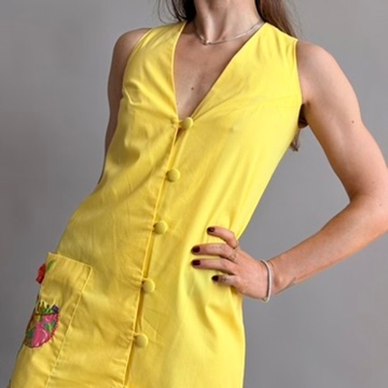 Jamaica Dowry Vintage 70s Yellow Maxi Dress - Hand Embroidered Donkey - Small