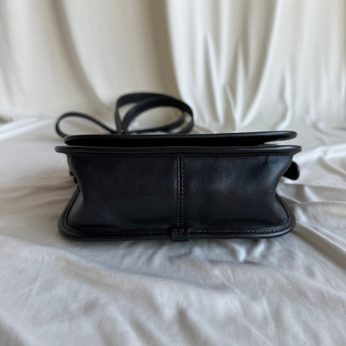 Vintage Coach Black Leather Saddle Bag - Red Contrast Stitching