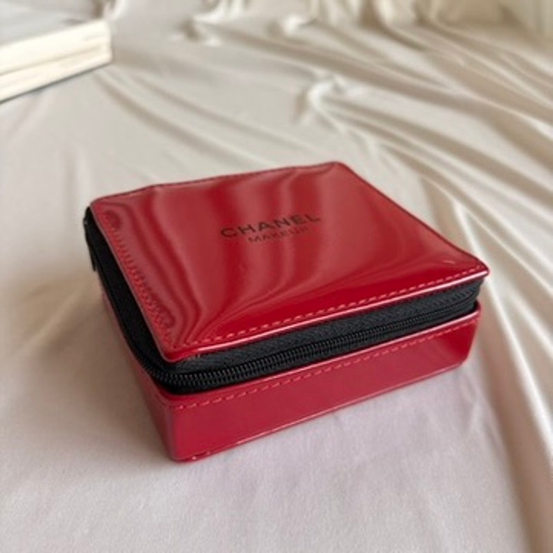 Chanel Red Vinyl Makeup Pouch - Logo Plaque, Vintage