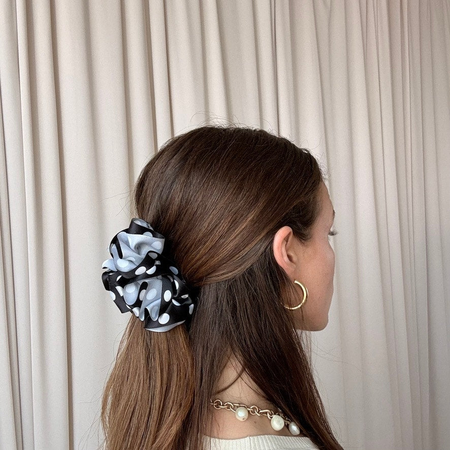 Black & White Polka Dot Ribbon Clip - Gathering Detail, Vintage