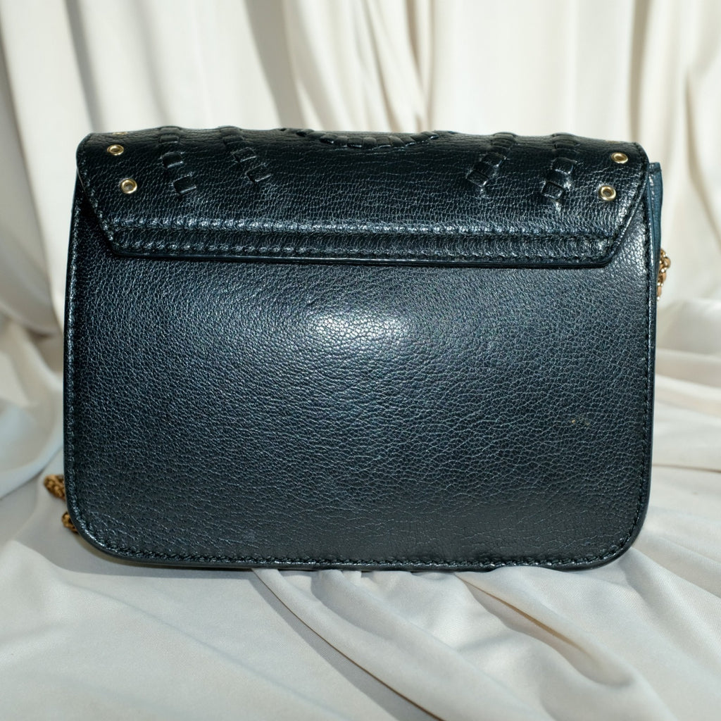 Furla Metropolis Perforated Black Leather Bag - Weave Detail, Gold Hardware