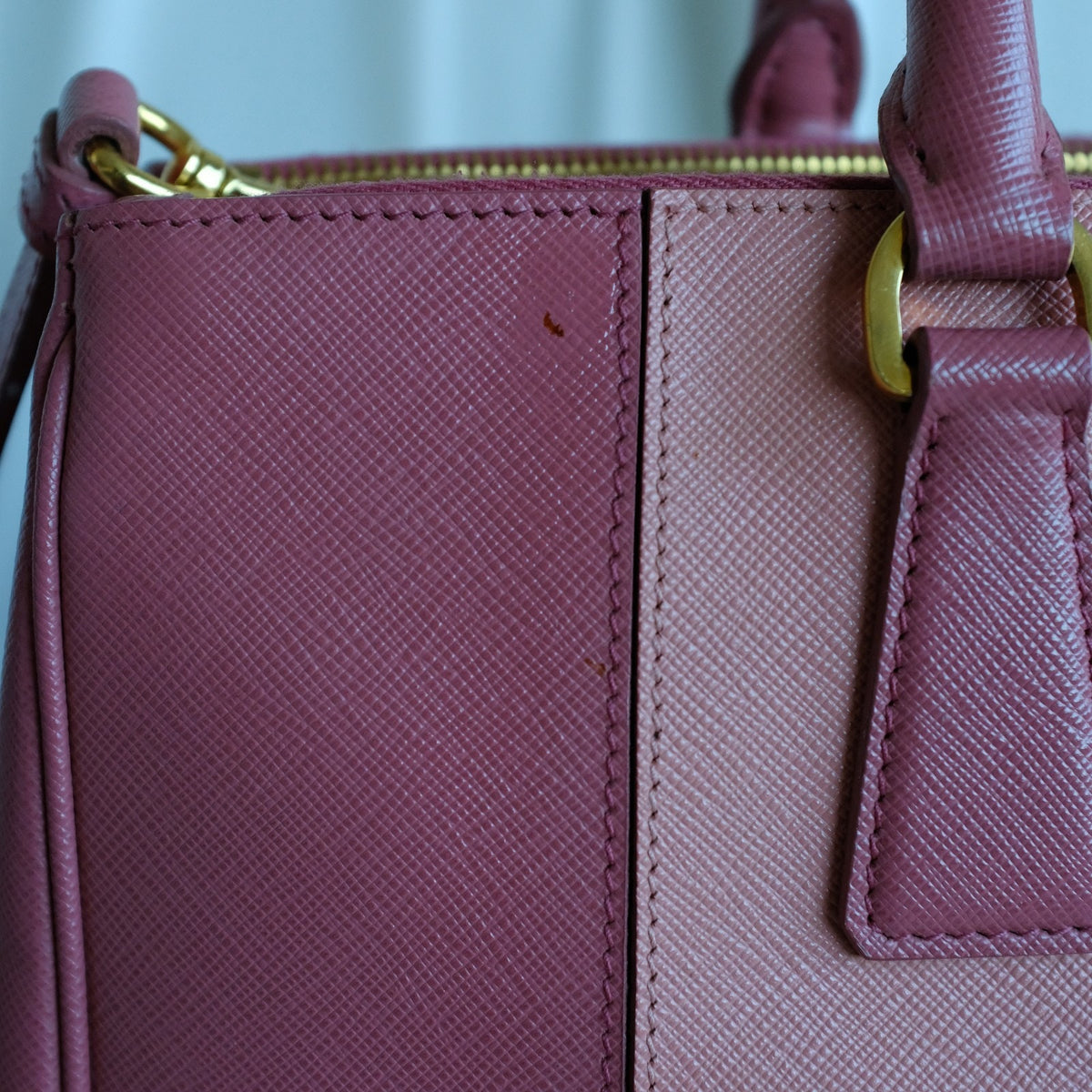 Authentic Prada Galleria Tote Saffiano Lux Leather Bi-Color Pink Double-Zip COA