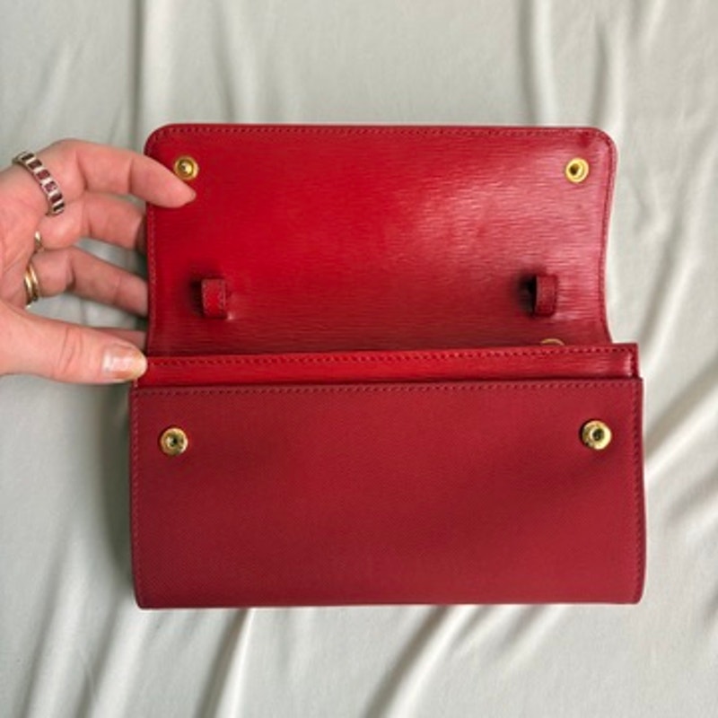 Prada Vitello & Fabric Move Red Crossbody Wallet