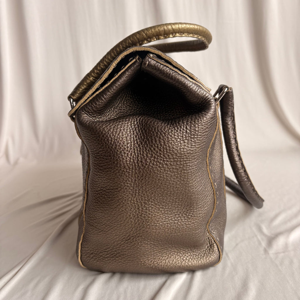 Fendi Selleria "Linda" Metallic Bronze/Pewter Leather Bag - 2006 Collection