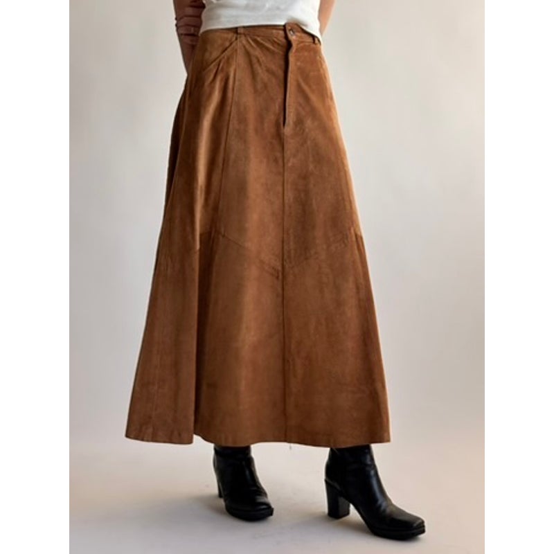 Vintage Bergdorf Goodman Light Brown Suede A-Line Maxi Skirt