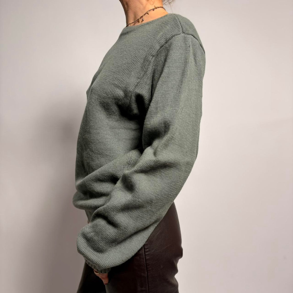 Anne Klein Crew Neck Sweater - Grey Green, Fits Medium