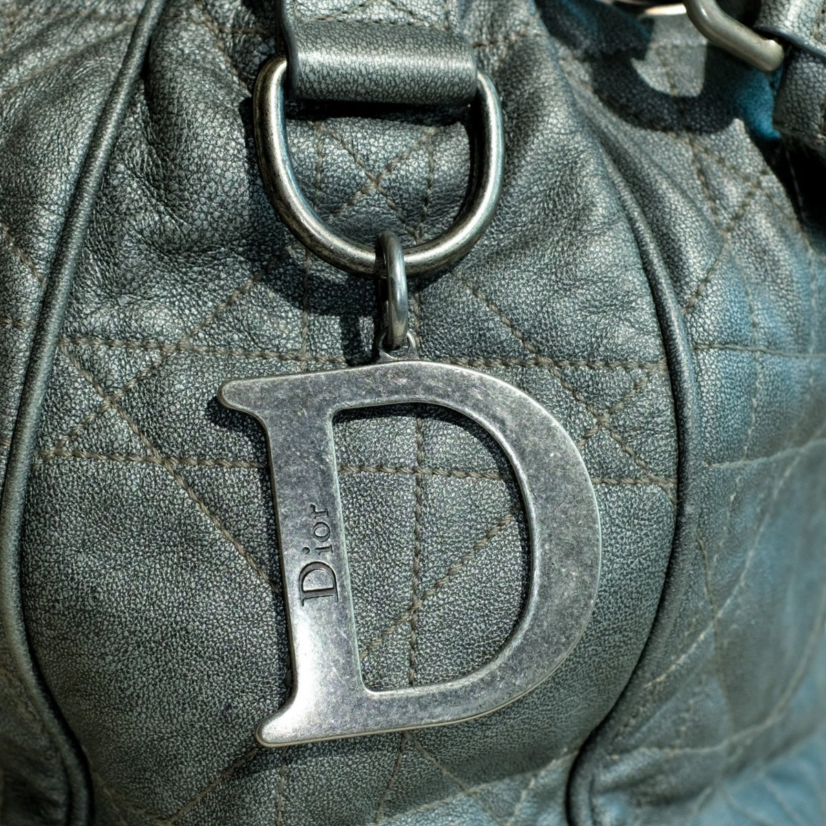 VTG Christian Dior Quilted Lambskin Leather Cannage Drawstring Bucket Bag Silver