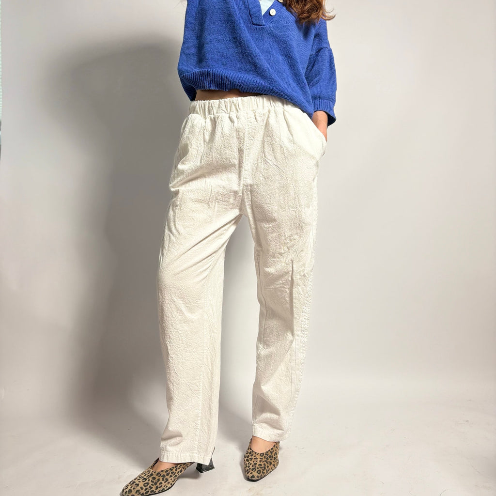 White Straight Leg Pants with Athletic Stripes - Label Large (Fits Small)