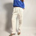 White Straight Leg Pants with Athletic Stripes - Label Large (Fits Small)